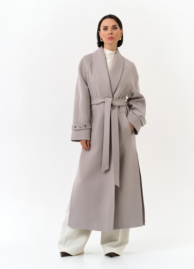 Женское длинное пальто с поясом модель № 32852 меха малина