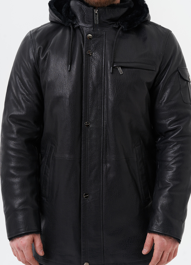 Мужская дубленка черного цвета  модель № 29050 универмаг малина