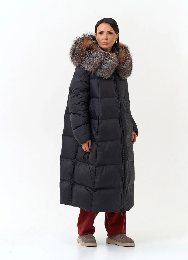 Женский пуховик с мехом блюфроста на капюшоне модель № 33947 универмаг малина фото
