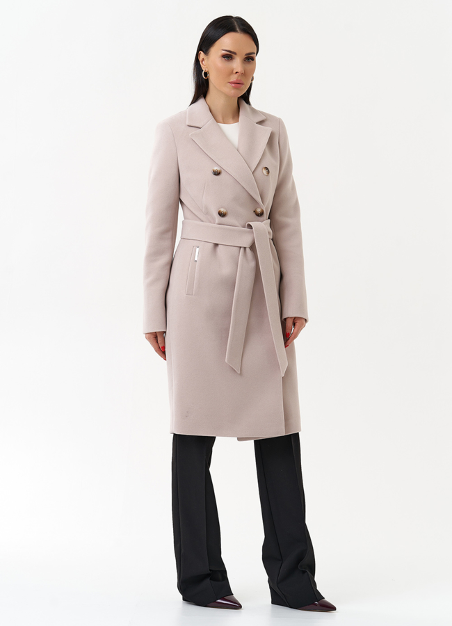 Женское двубортное пальто с поясом модель № 29893 универмаг малина