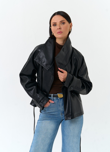 Женская куртка из эко кожи с поясом