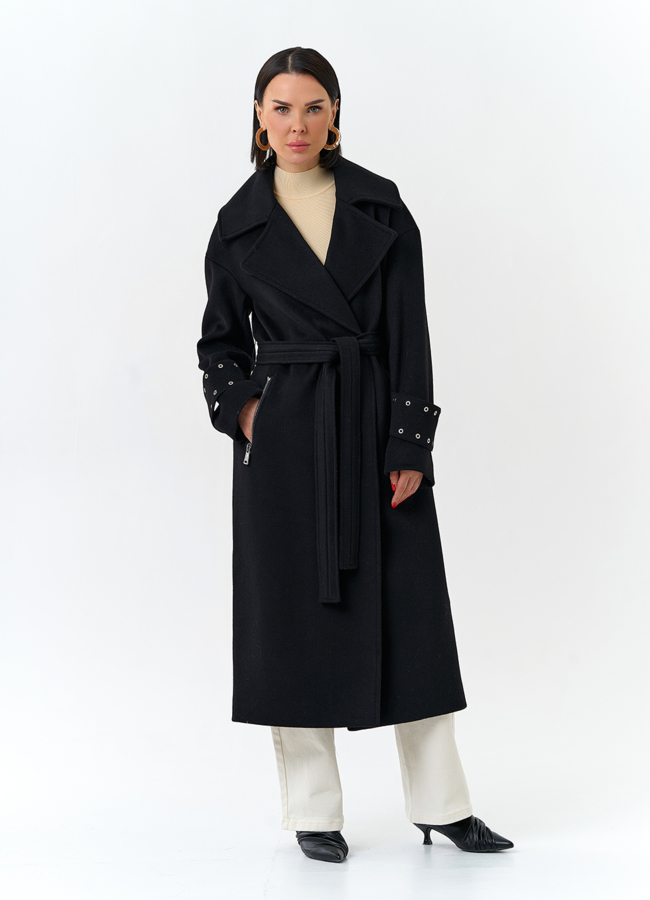 Женское пальто черного цвета модель № 32652 универмаг малина