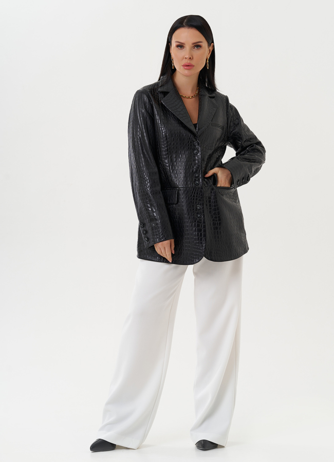 фото Жакет из натуральной кожи черного цвета модель № 27825