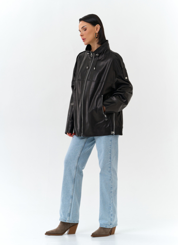 Куртка из натуральной кожи с воротником стойка