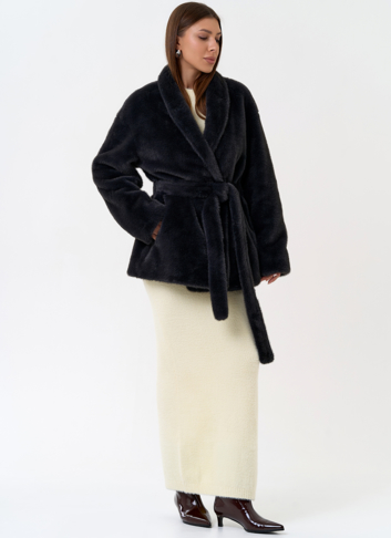 Женская шуба из эко меха с воротником шаль