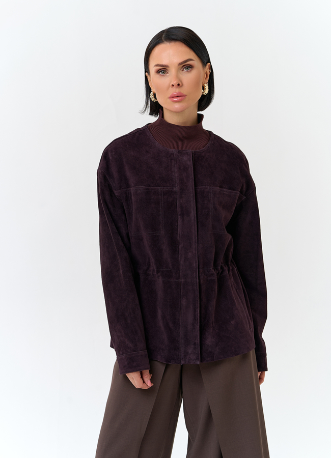 Жакет из натуральной замши модель № 32732 меха малина