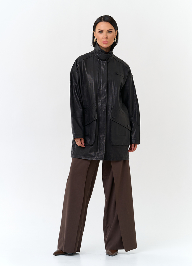 Женская удлиненная куртка из натуральной кожи модель № 32759 в кредит