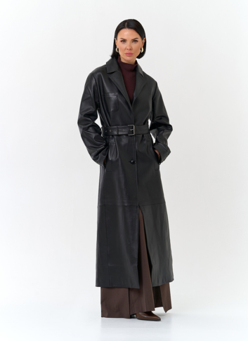 Женский длинный плащ из натуральной кожи Женский длинный плащ из натуральной кожи