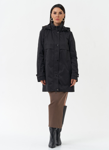Плащ женский черного цвета с капюшоном
