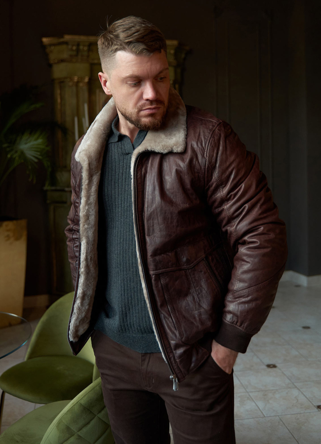 Утепленная куртка из натуральной кожи модель № 25641 в кредит