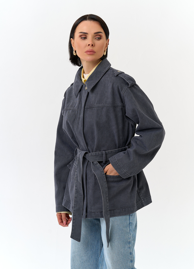 Женская джинсовая куртка с поясом модель № 32824 универмаг малина