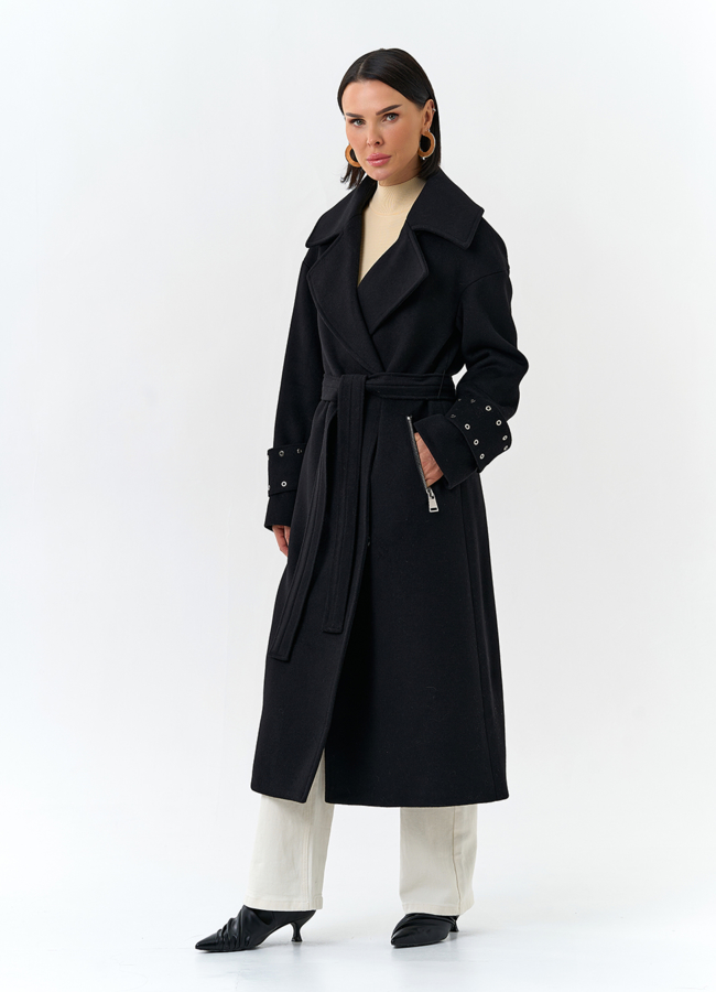 Женское пальто черного цвета модель № 32652 в рассрочку