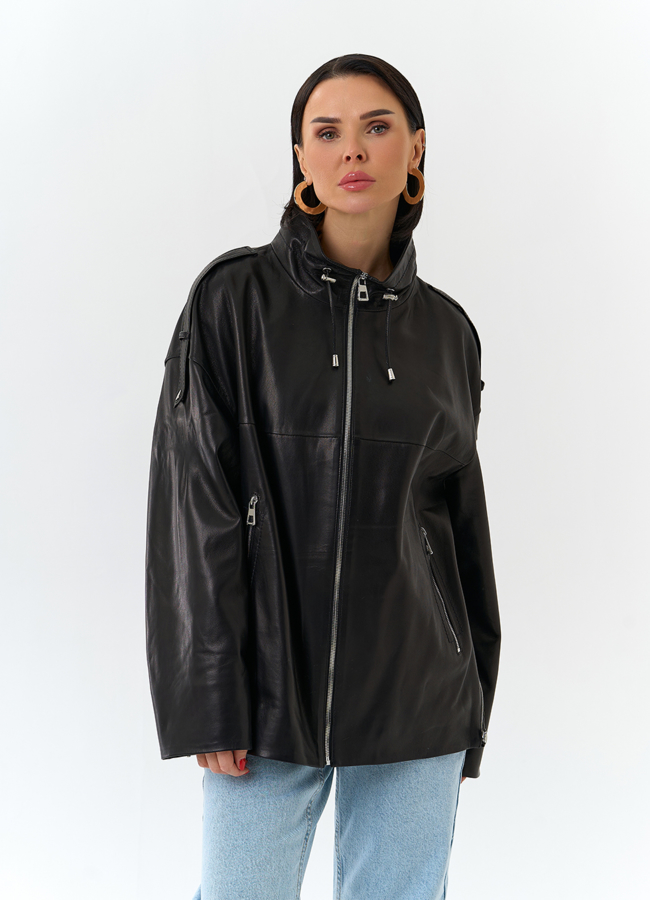 Куртка из натуральной кожи с воротником стойка модель № 32876 универмаг малина