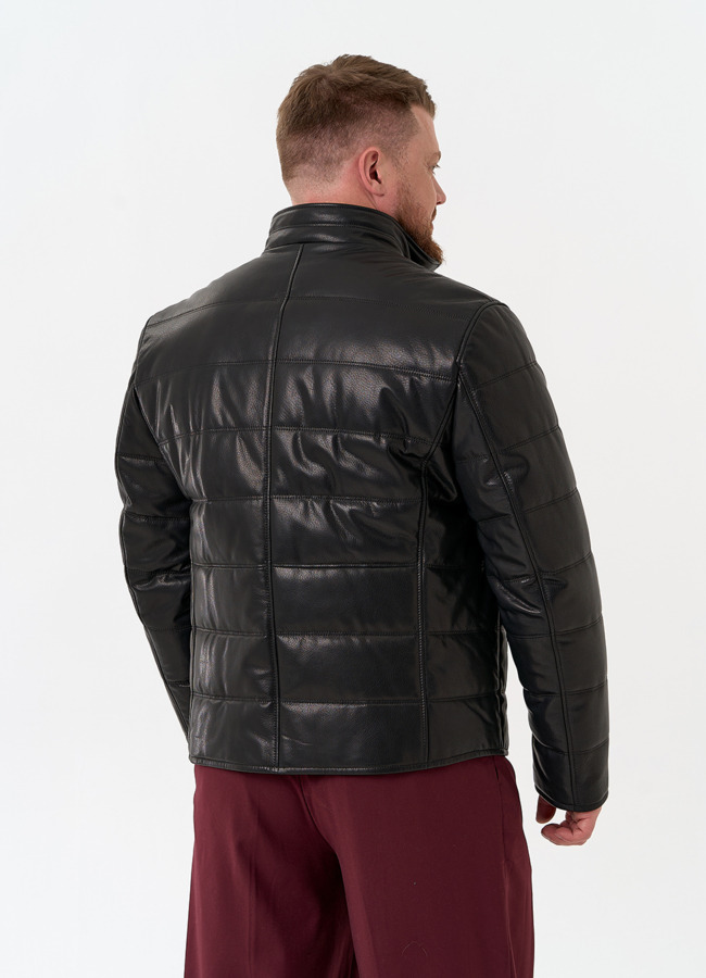 фото Мужская куртка из натуральной кожи с воротником стойкой модель № 32545