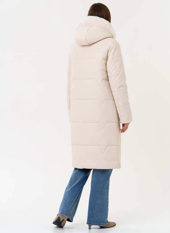 Женское пальто из эко кожи с капюшоном