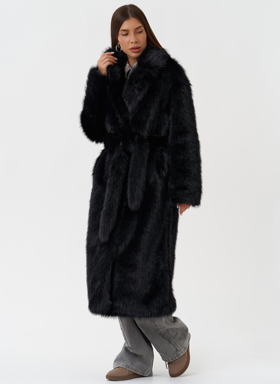 Длинное пальто из эко меха под песца
