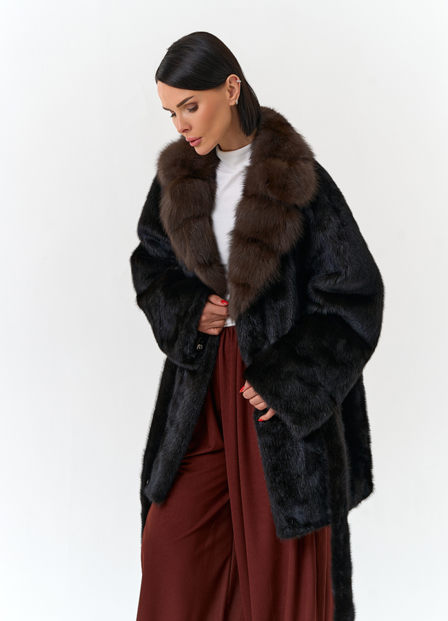 Шуба из меха норки с воротником из меха куницы модель № 32134 универмаг малина