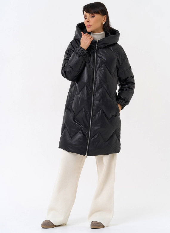 Длинный пуховик из кожи фото