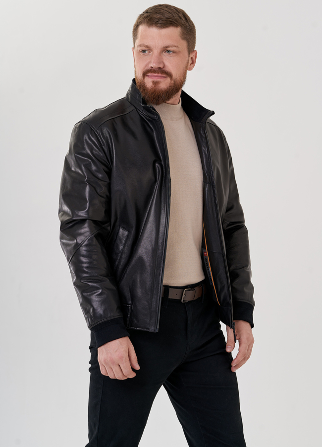 Куртка мужская черного цвета из натуральной кожи модель № 33105 универмаг малина