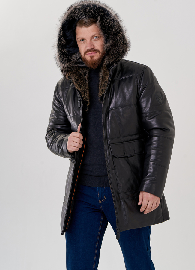 Пуховик мужской из натуральной кожи модель № 79171 универмаг малина