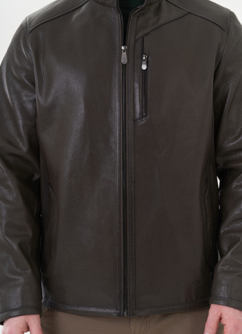 Мужская куртка из натуральной кожи в цвете хаки