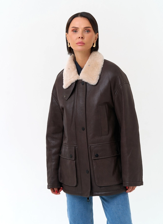 Натуральная дубленка с воротником стойкой