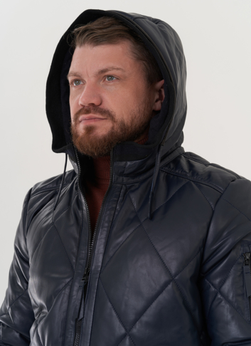 Куртка из натуральной кожи синего цвета