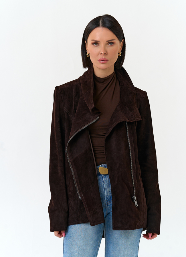 Женская куртка из натуральной замши с поясом модель № 33141 универмаг малина