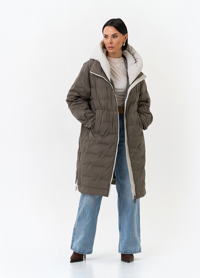 Женское утепленное пальто с капюшоном модель № 32798 универмаг малина