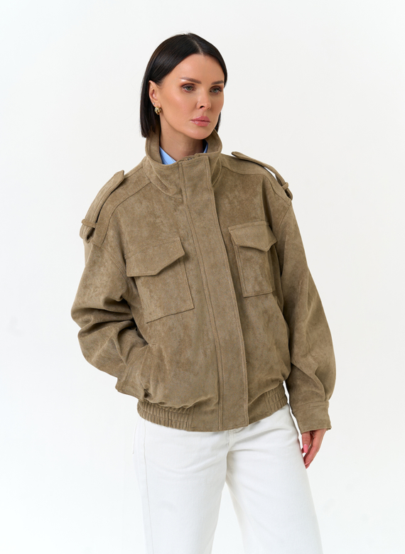 Женская куртка бомбер из эко замши