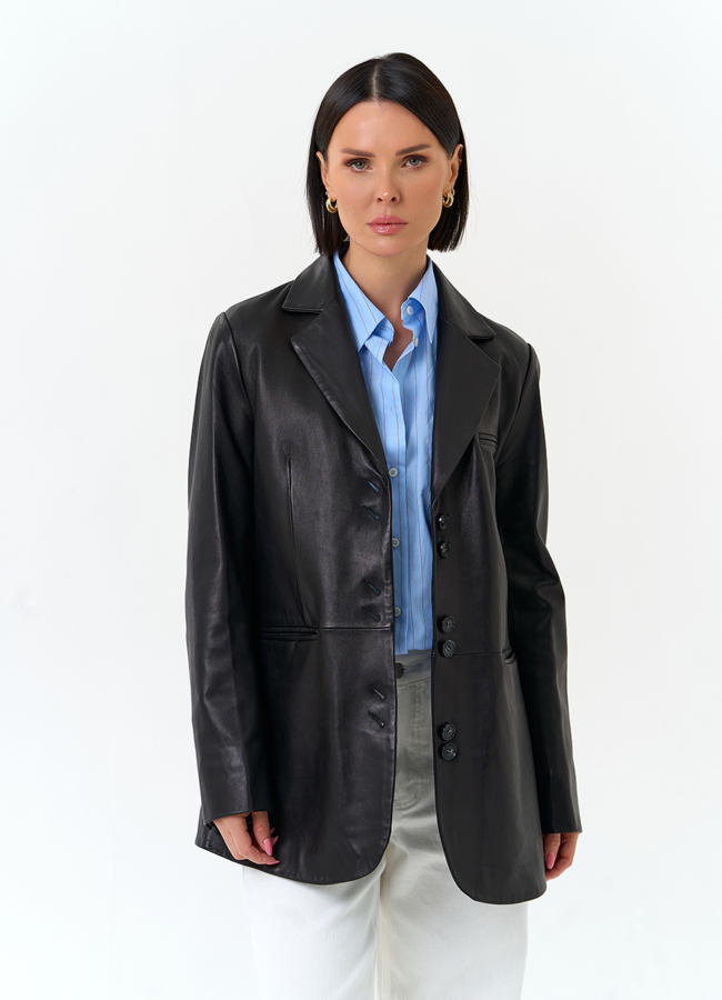 Женский жакет из натуральной кожи модель № 24505 меха малина