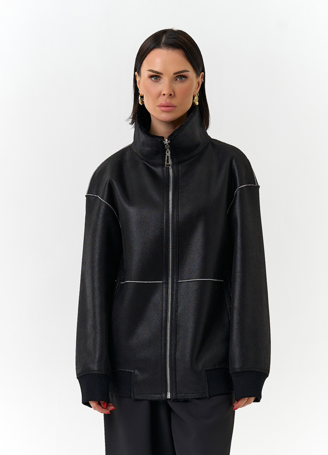 Женский бомбер из эко замши черного цвета модель № 32584 универмаг малина