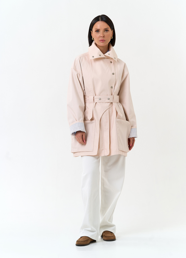 Женский светлый плащ с поясом модель № 33193 в кредит