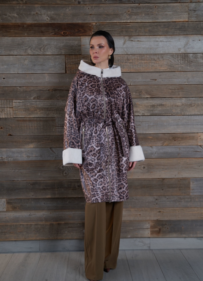 Женская дубленка из эко замши с поясом модель № 30203 в кредит