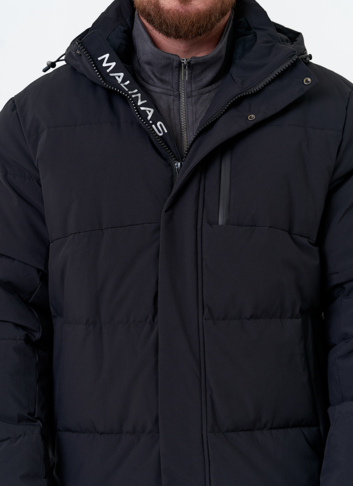 Удлиненный мужской пуховик с капюшоном
