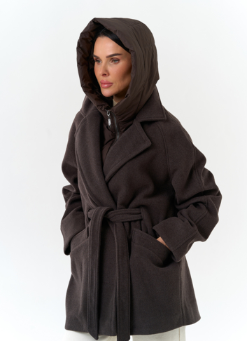 Женское пальто со съемный капюшоном