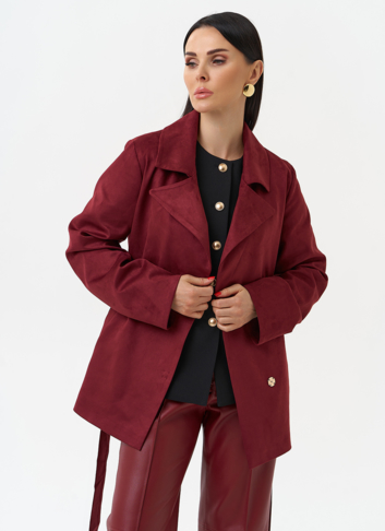 Женская куртка из эко замши бордового цвета