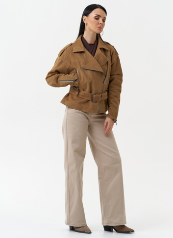 Куртка женская из натуральной замши с поясом