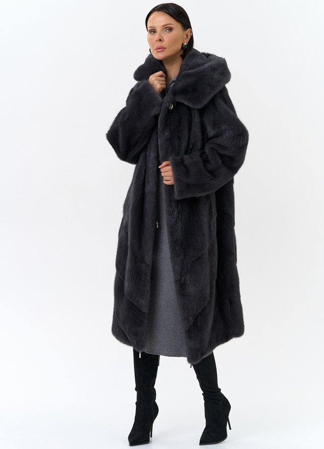 Женская шуба из норки силуэта баллон с капюшоном модель № 24750 универмаг малина