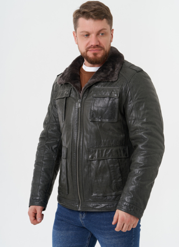 Мужская утепленная кожаная куртка 