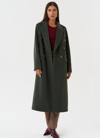 Длинное двубортное пальто с английским воротником