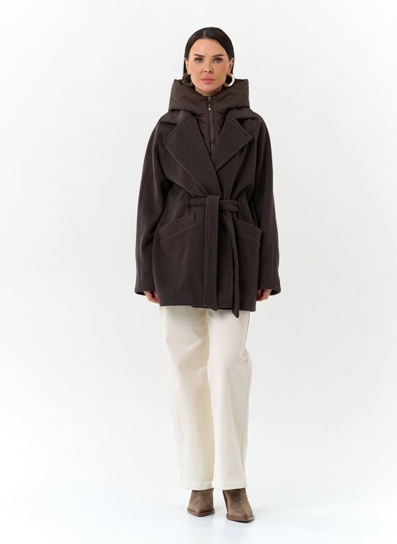 Женское пальто со съемный капюшоном