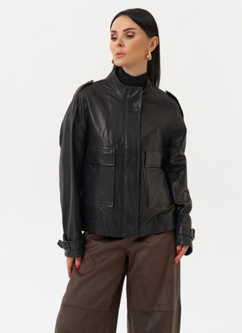Женская куртка-рубашка из натуральной кожи  прямого силуэта