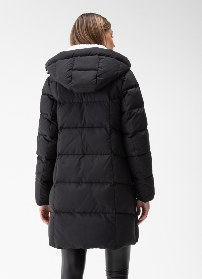 Комбинированный женский пуховик с капюшоном модель № 28392 в кредит