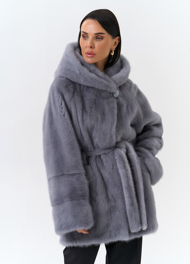 Шуба из меха норки с капюшоном модель № 32129 универмаг малина