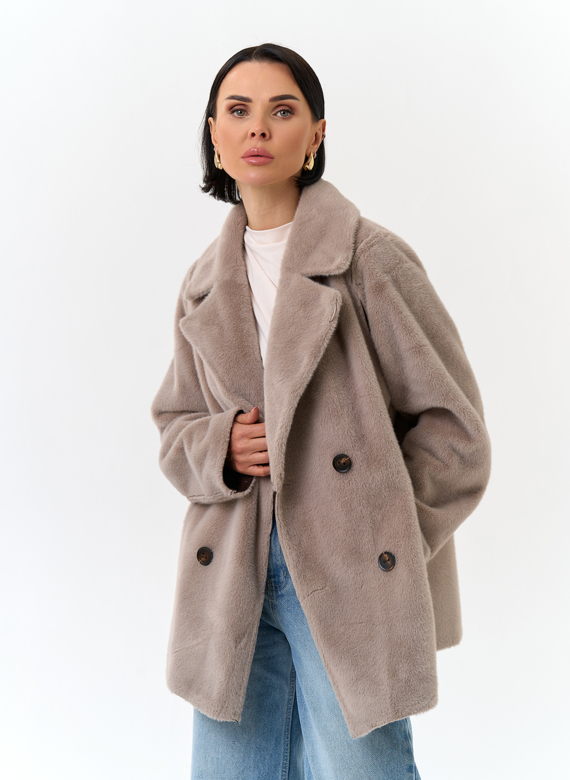 Женская двухсторонняя дубленка из эко замши