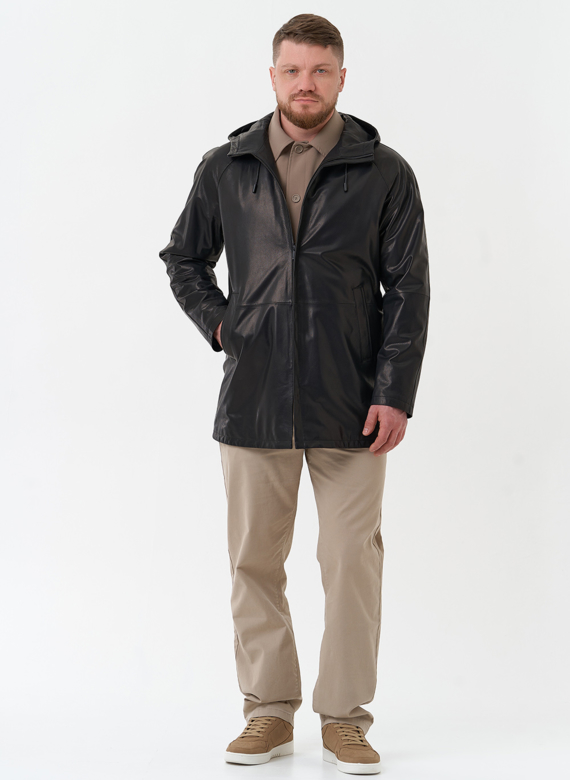 Мужская парка из натуральной кожи с капюшоном