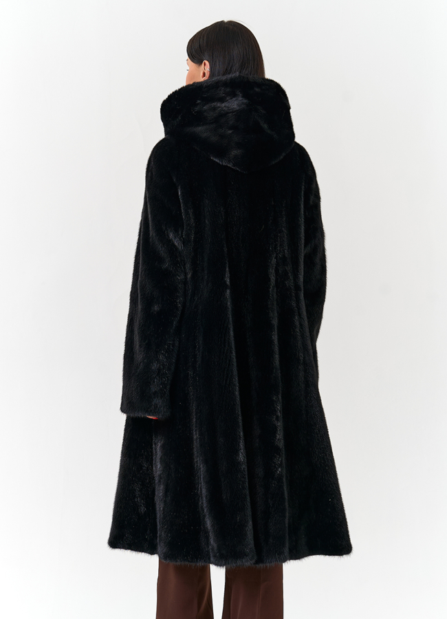 фото Шуба из меха норки с капюшоном модель № 32681