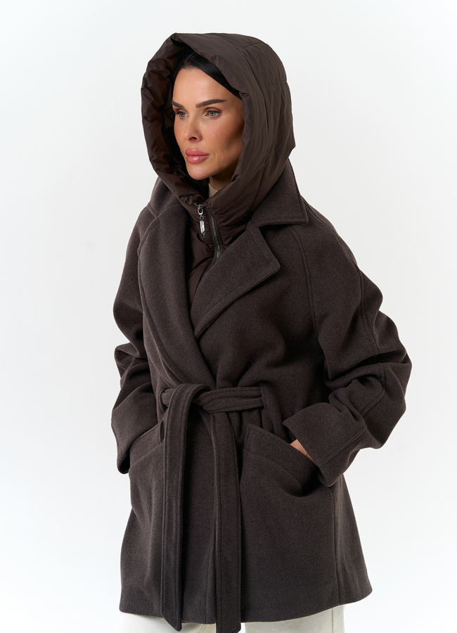 Женское пальто со съемный капюшоном модель № 32699 универмаг малина