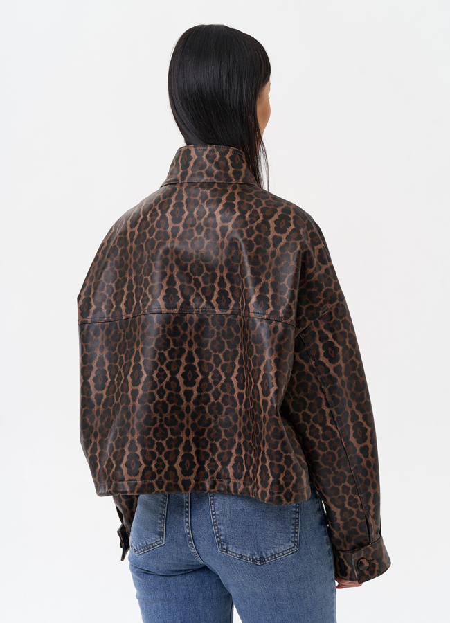 Леопардовая кожаная куртка модель № 4315 в рассрочку